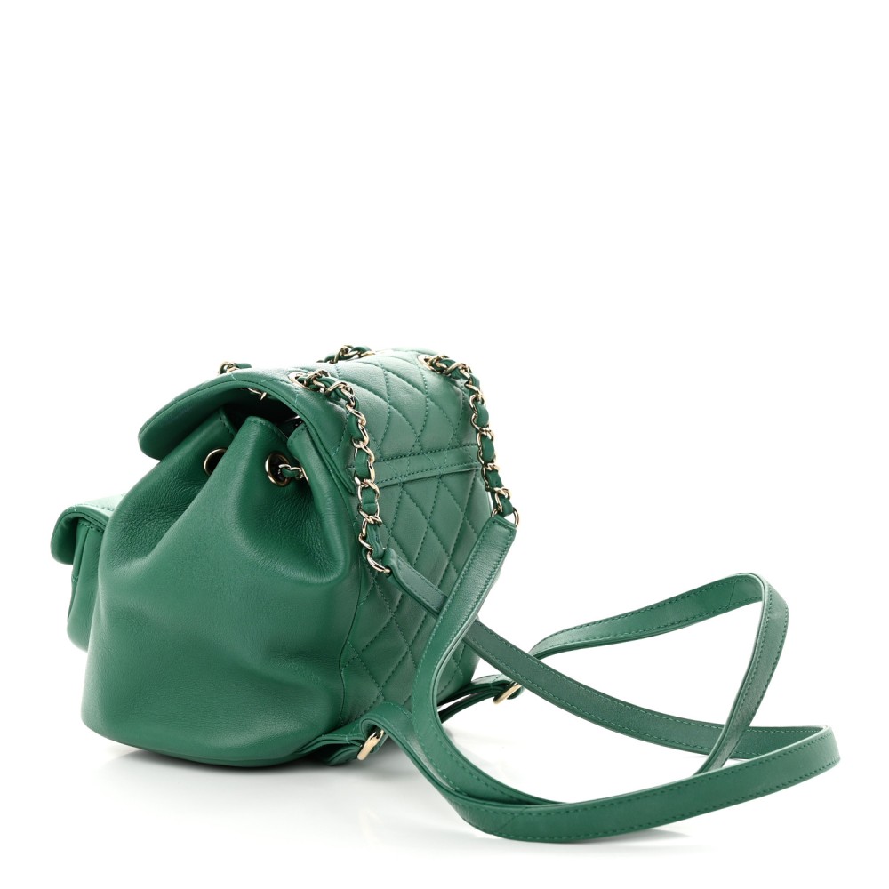 Lambskin Quilted Small Duma Drawstring Backpack Green