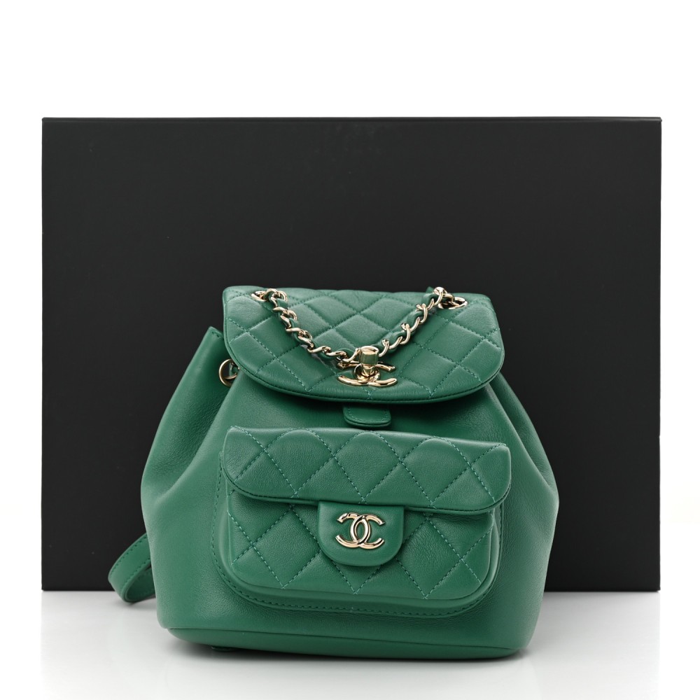 Lambskin Quilted Small Duma Drawstring Backpack Green