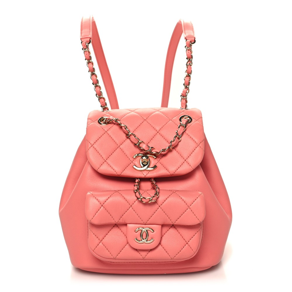 Lambskin Quilted Small Duma Drawstring Backpack Pink