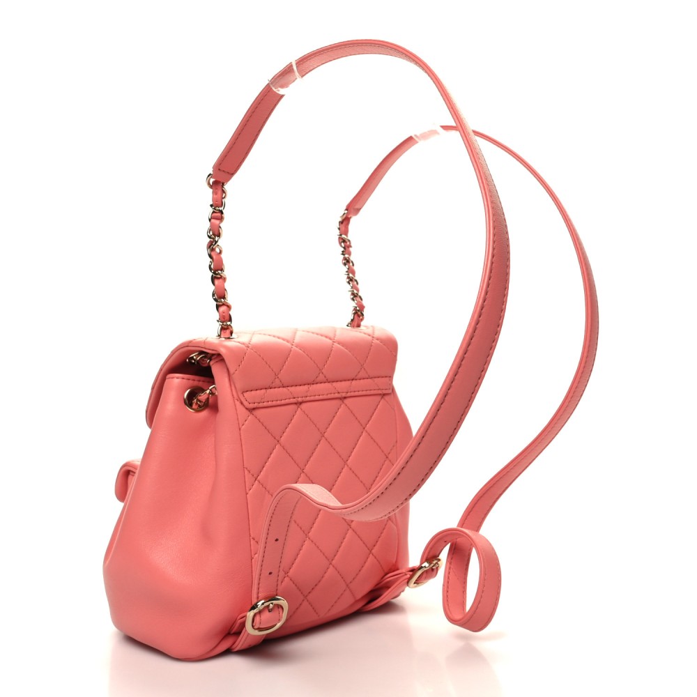 Lambskin Quilted Small Duma Drawstring Backpack Pink