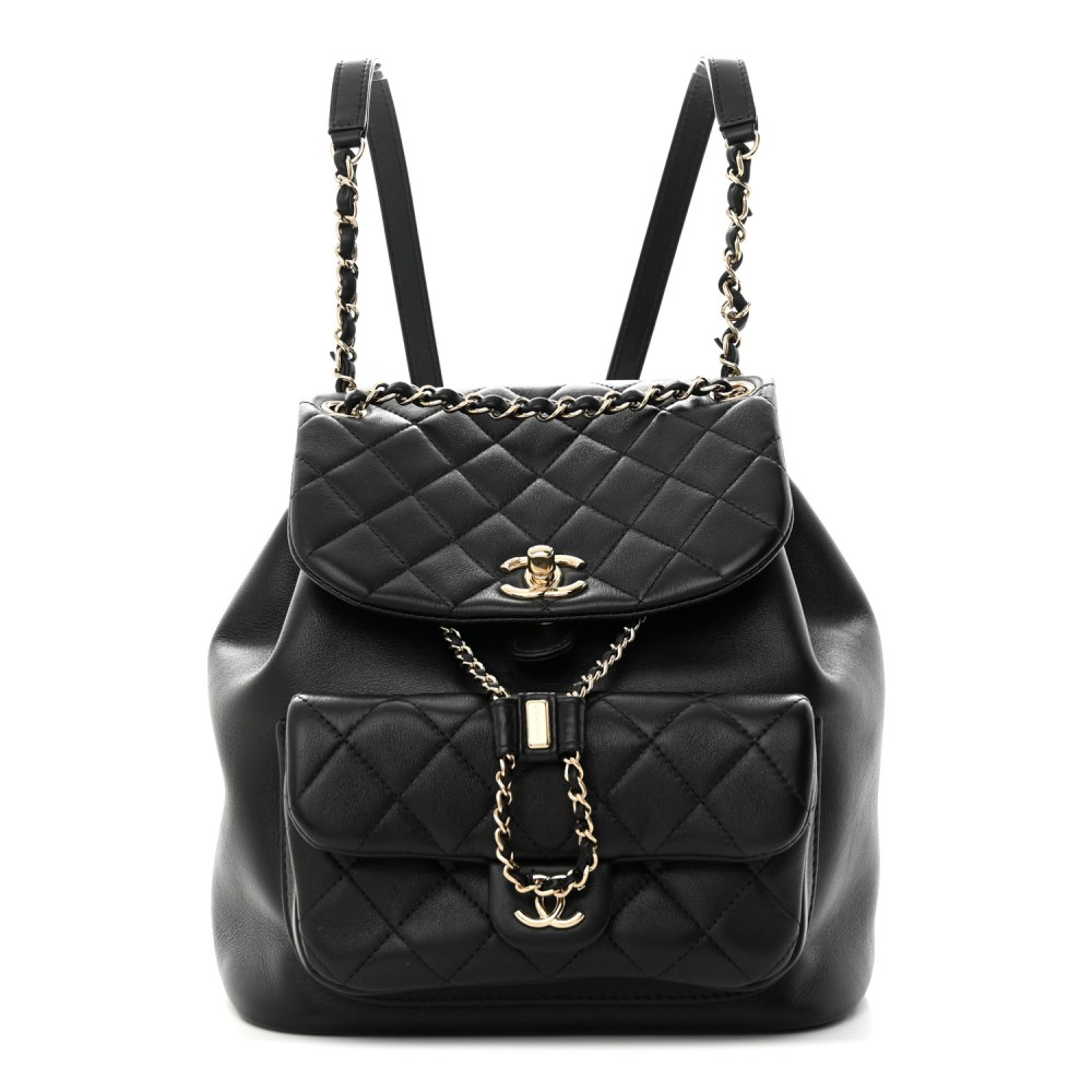 Lambskin Quilted Large Duma Drawstring Backpack Black