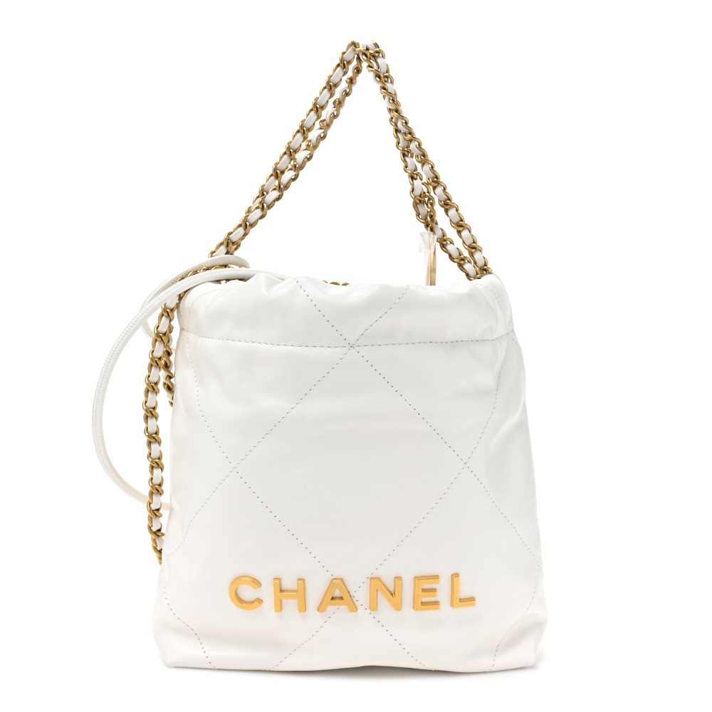 Shiny Calfskin Quilted Mini Chanel 22 White