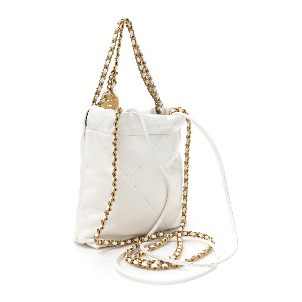 Shiny Calfskin Quilted Mini Chanel 22 White