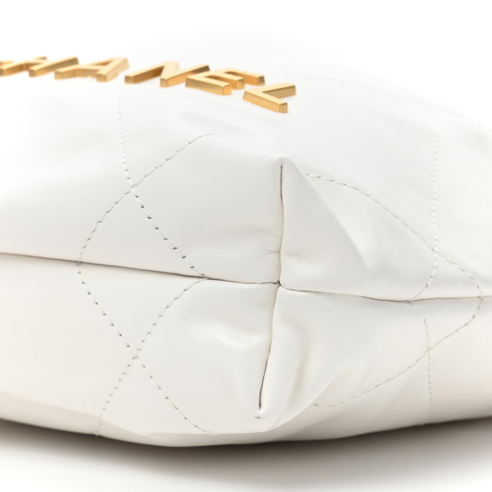 Shiny Calfskin Quilted Mini Chanel 22 White