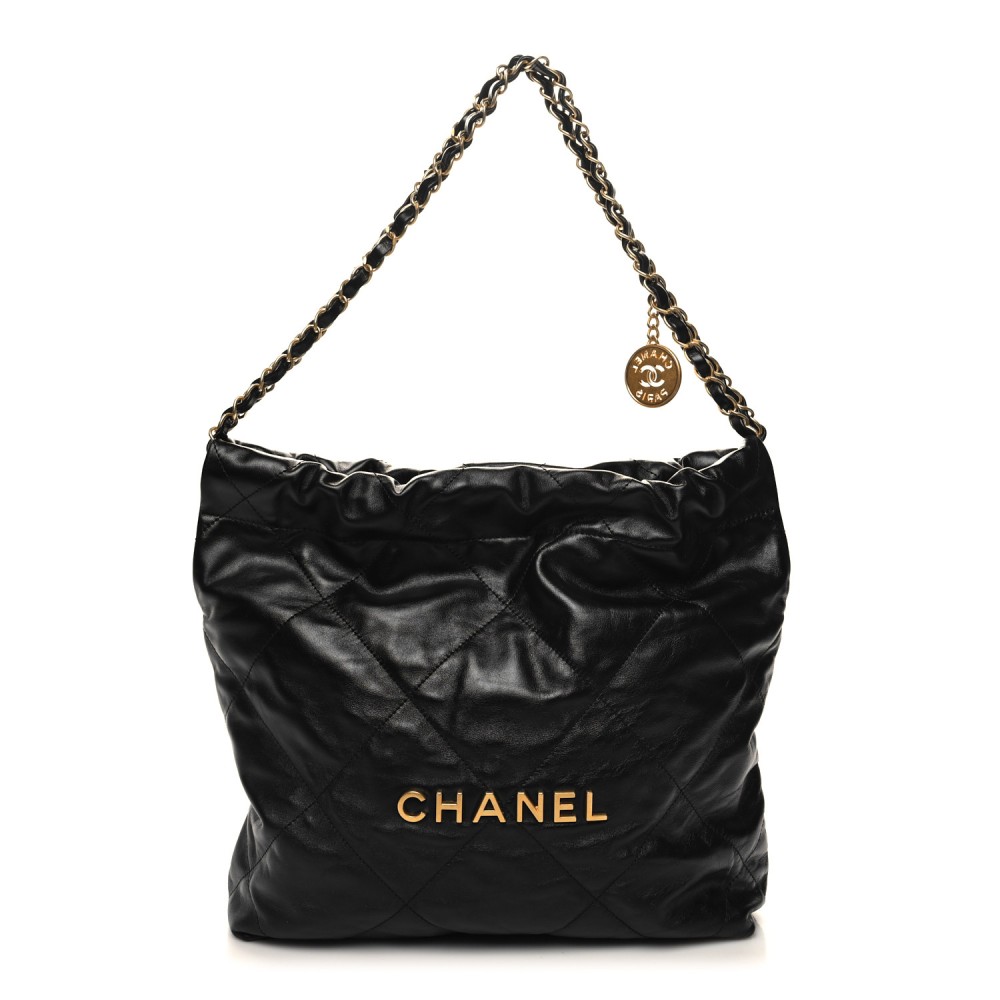 Shiny Calfskin Quilted Small Chanel 22 Black