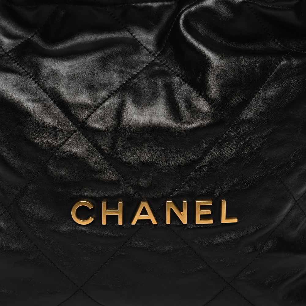 Shiny Calfskin Quilted Small Chanel 22 Black