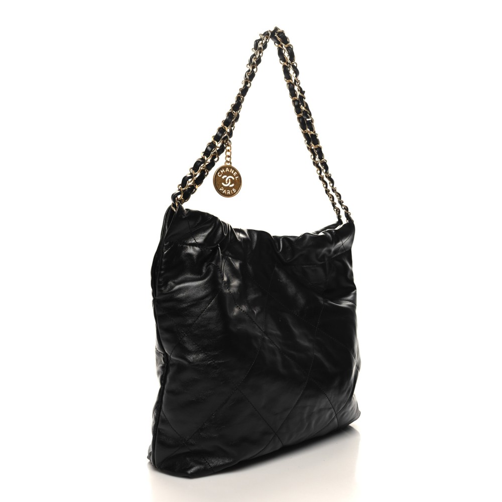 Shiny Calfskin Quilted Small Chanel 22 Black