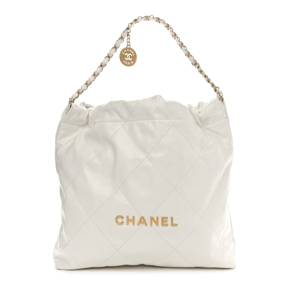 Shiny Calfskin Quilted Small Chanel 22 White