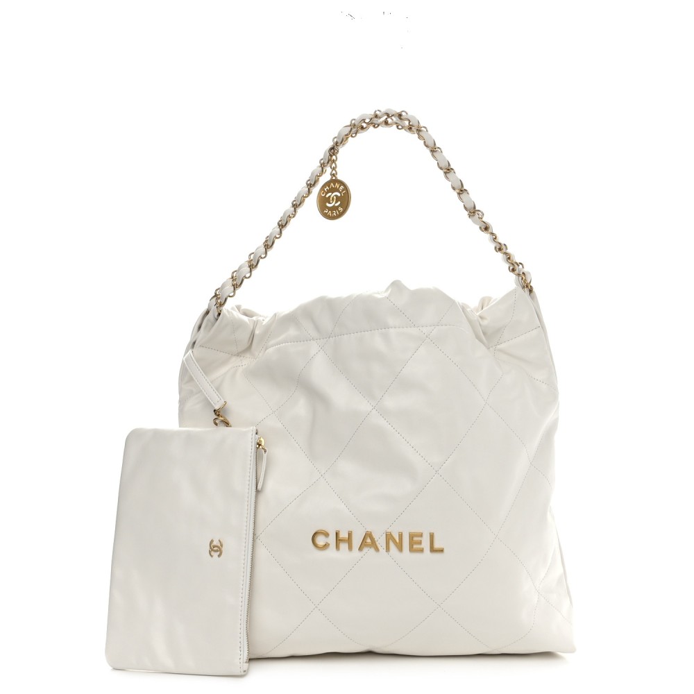 Shiny Calfskin Quilted Small Chanel 22 White