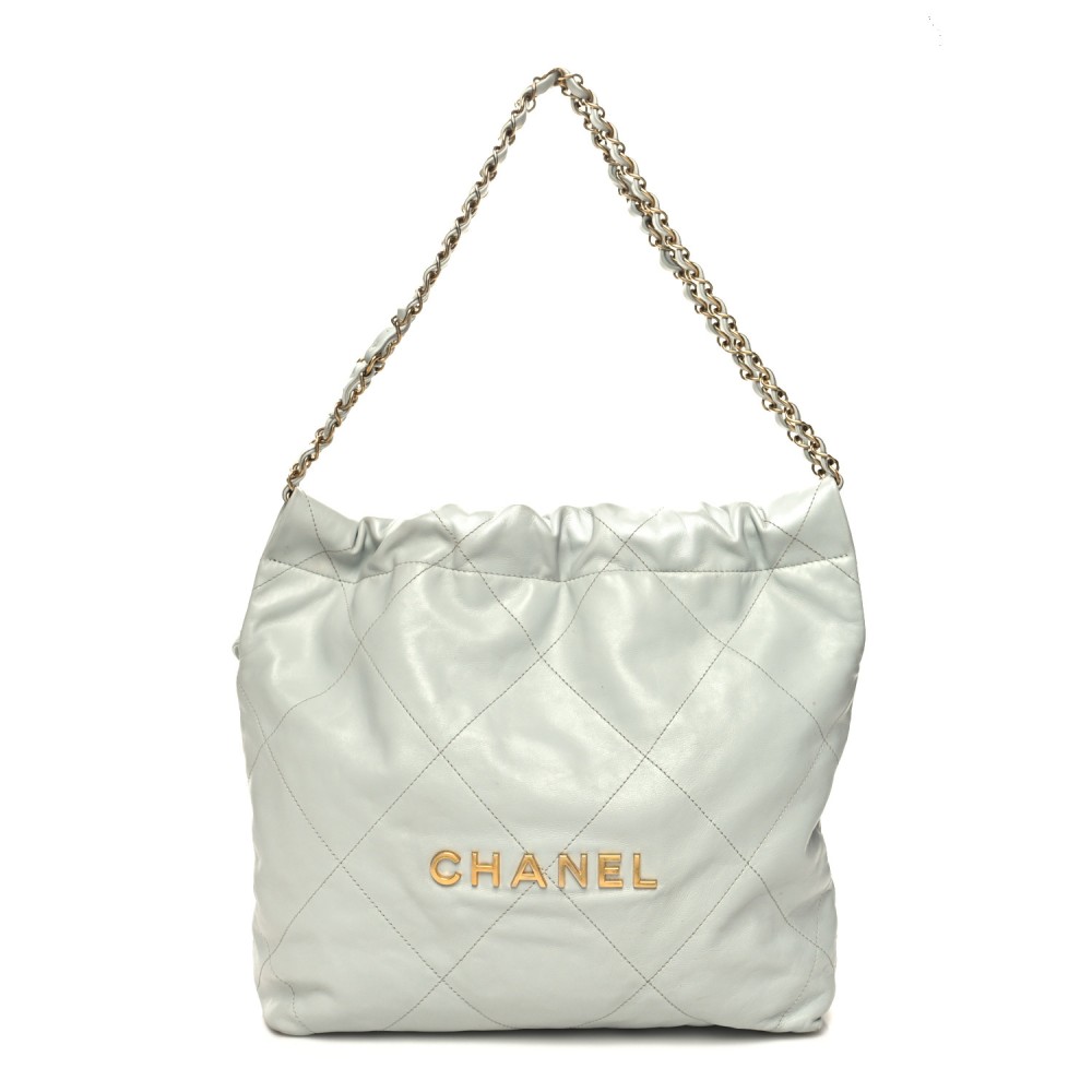 Shiny Calfskin Quilted Small Chanel 22 Grey