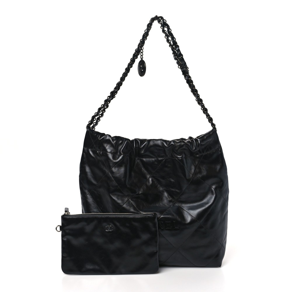 Shiny Calfskin Quilted Small Chanel 22 So Black