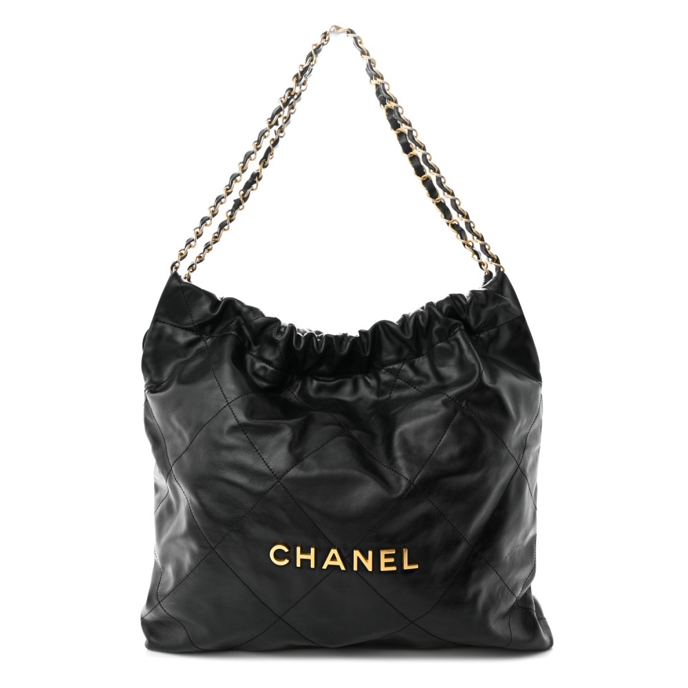 Shiny Calfskin Quilted Chanel 22 Black