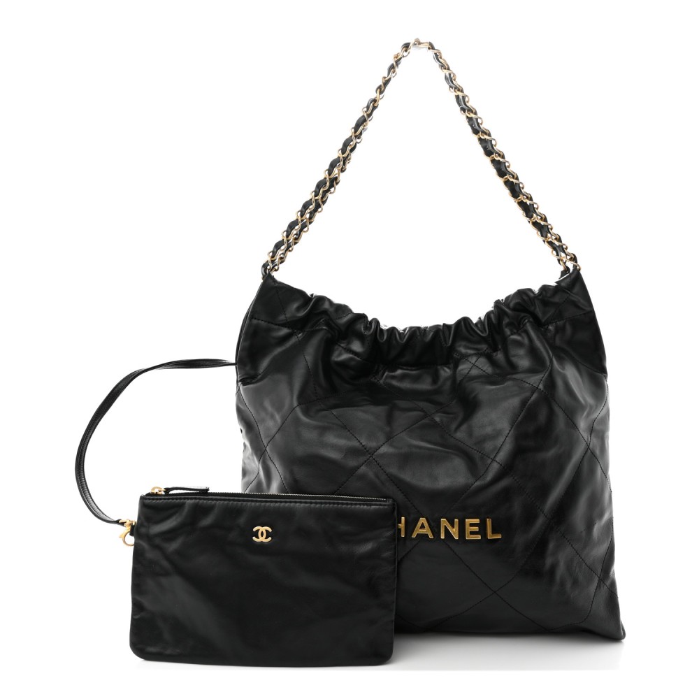 Shiny Calfskin Quilted Chanel 22 Black