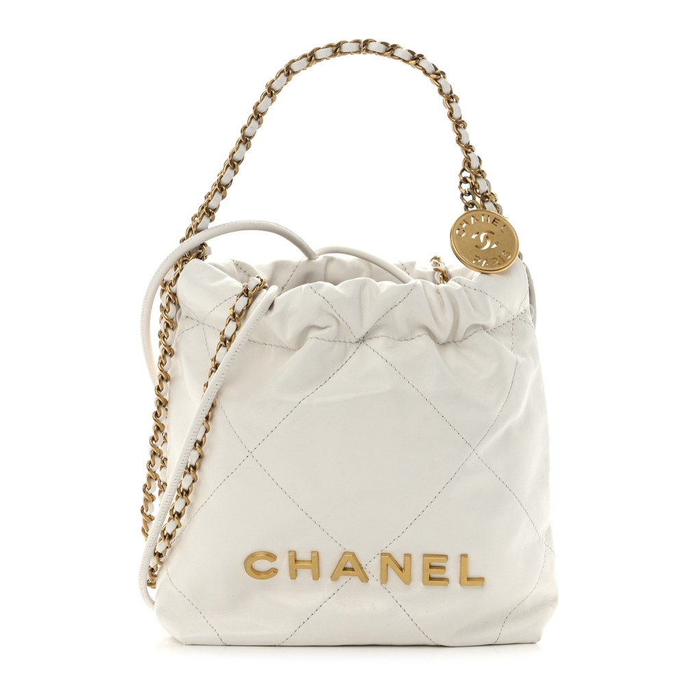 Shiny Calfskin Quilted Mini Chanel 22 White