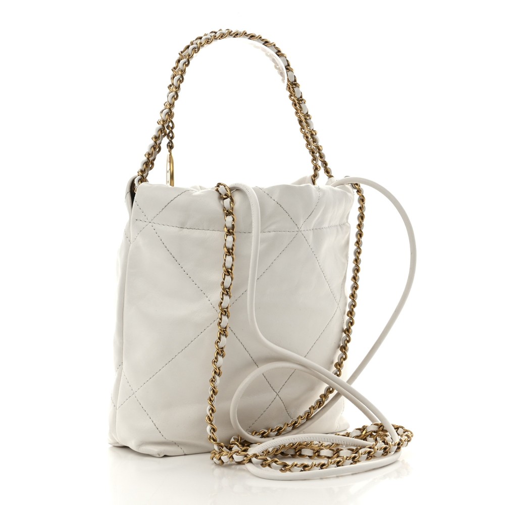 Shiny Calfskin Quilted Mini Chanel 22 White