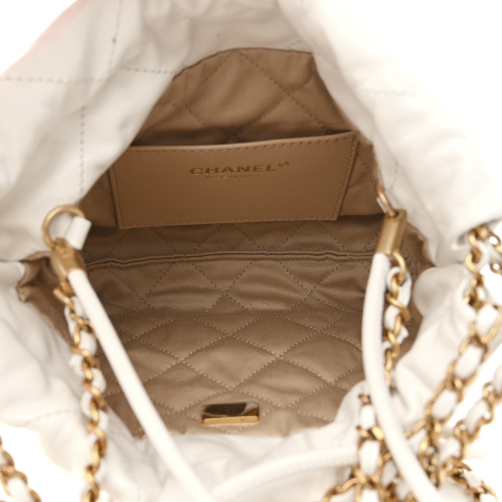 Shiny Calfskin Quilted Mini Chanel 22 White