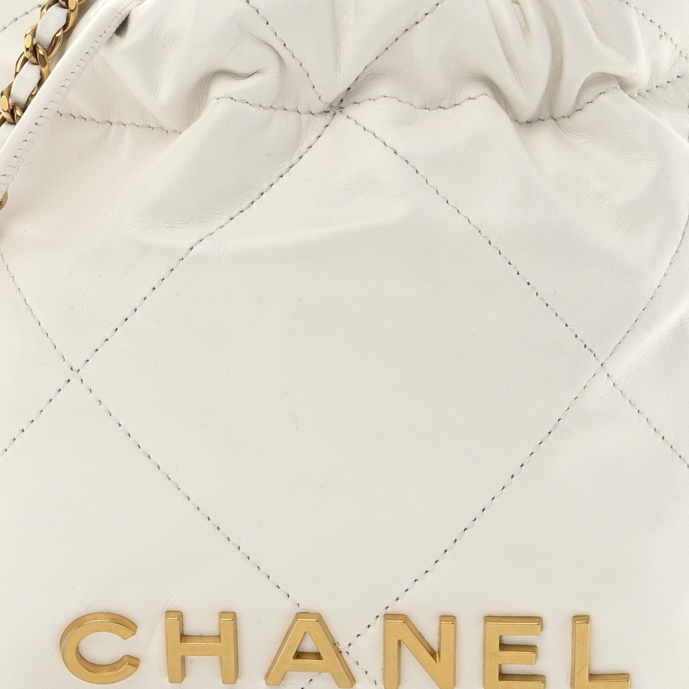 Shiny Calfskin Quilted Mini Chanel 22 White