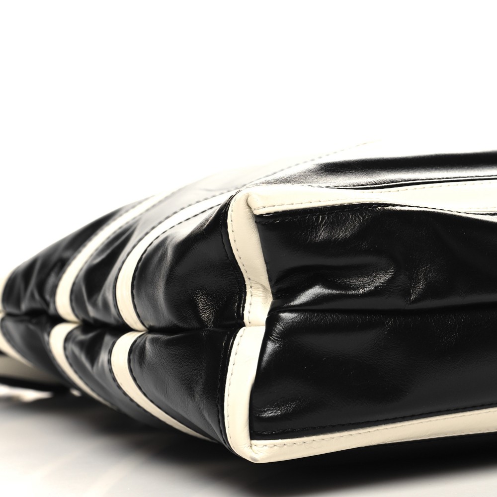 Shiny Calfskin Striped Small Chanel 22 Black White