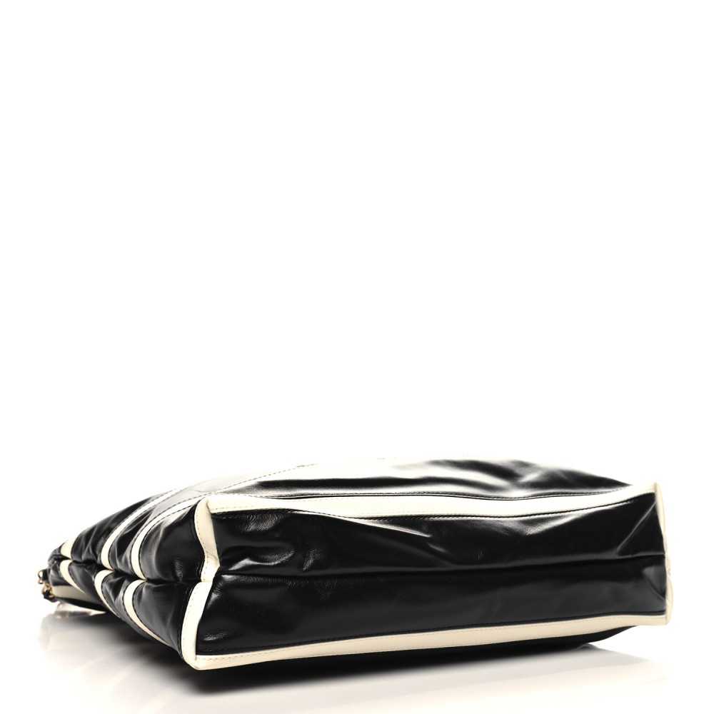 Shiny Calfskin Striped Small Chanel 22 Black White