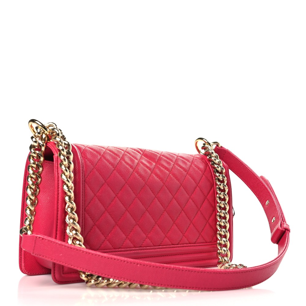 Caviar Quilted Medium Boy Flap Fuchsia