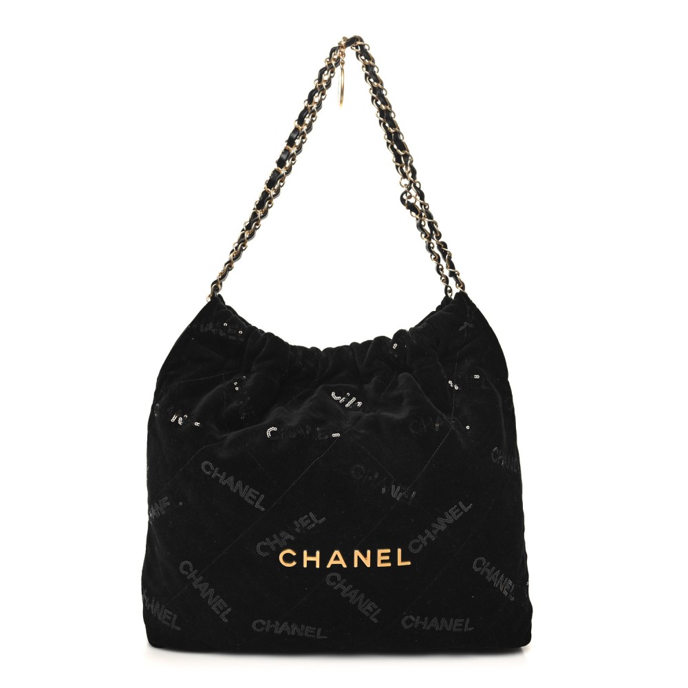 Velvet Sequin Quilted Chanel 22 Black