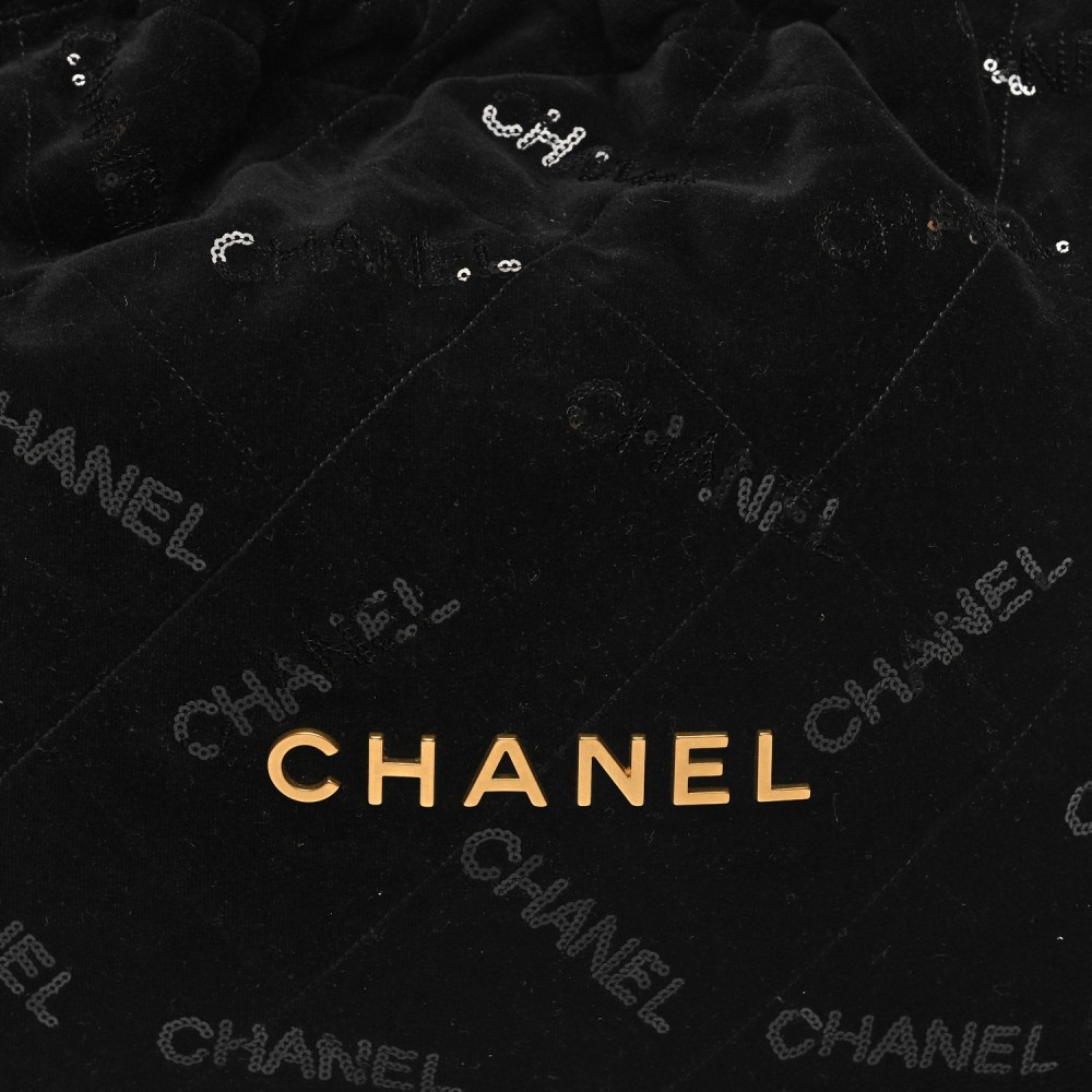 Velvet Sequin Quilted Chanel 22 Black