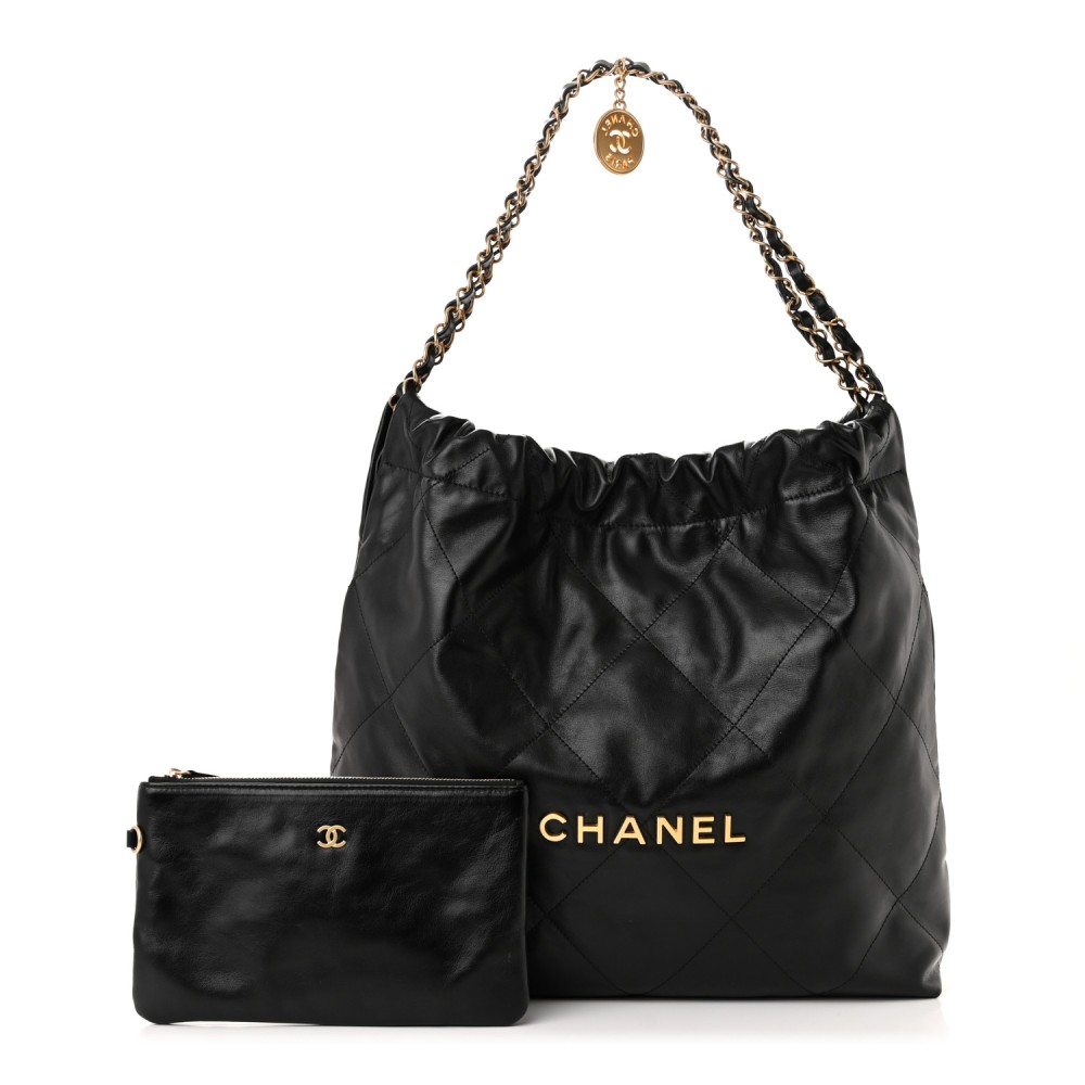 Shiny Calfskin Quilted Chanel 22 Black