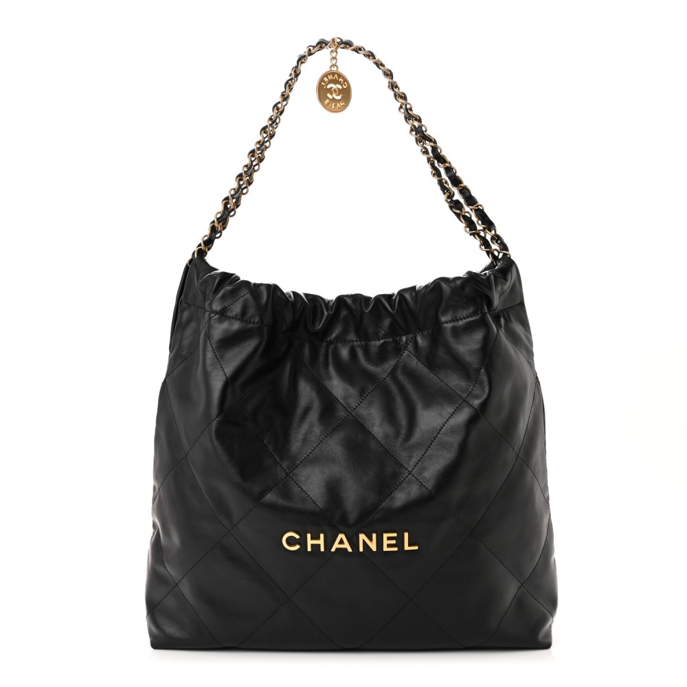 Shiny Calfskin Quilted Chanel 22 Black