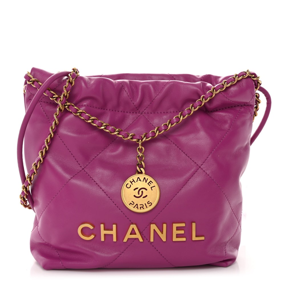 Shiny Calfskin Quilted Mini Chanel 22 Purple