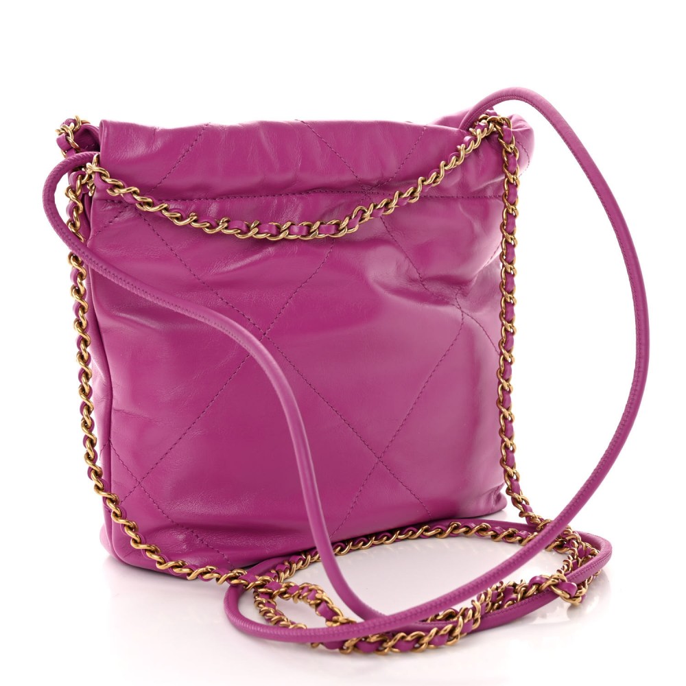 Shiny Calfskin Quilted Mini Chanel 22 Purple