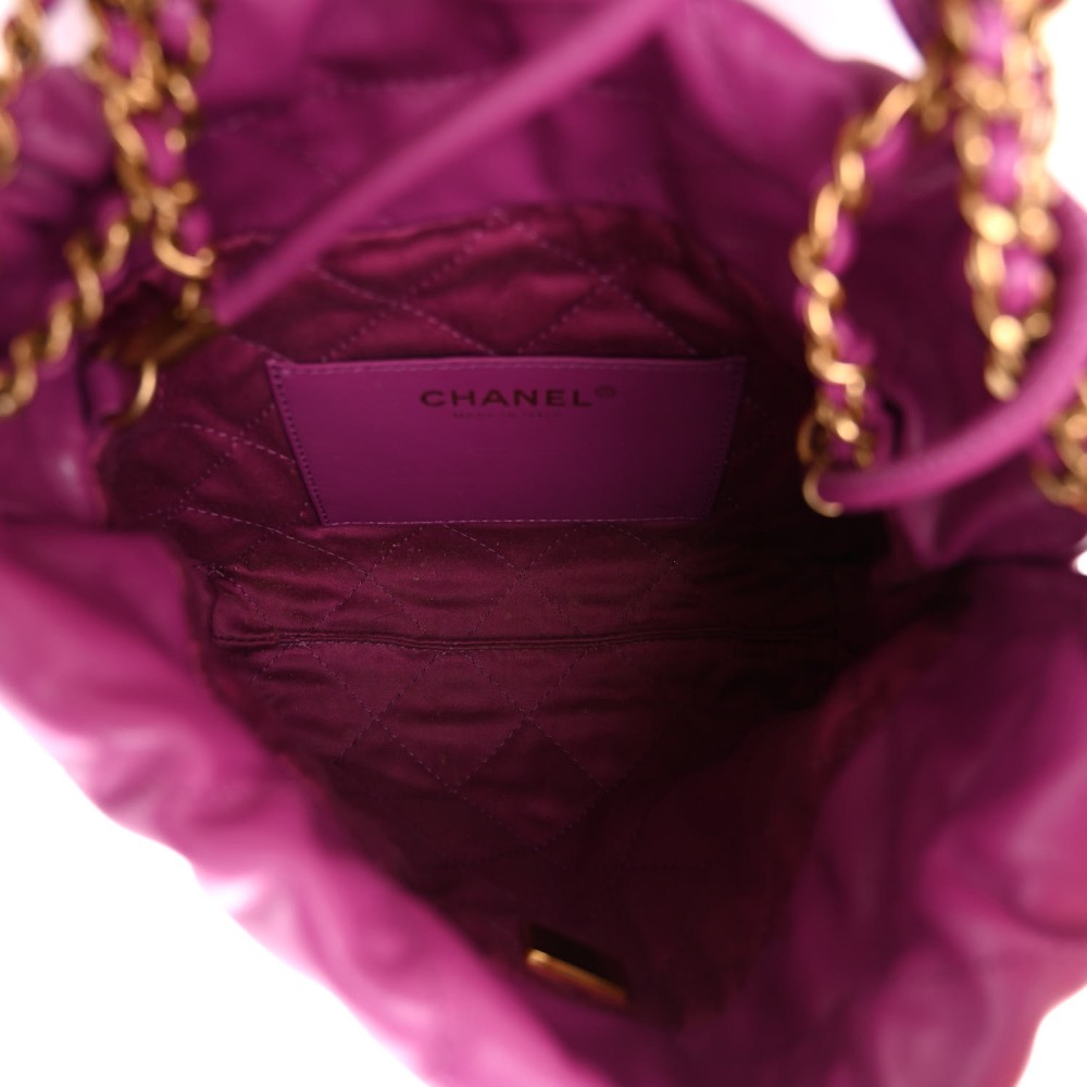 Shiny Calfskin Quilted Mini Chanel 22 Purple