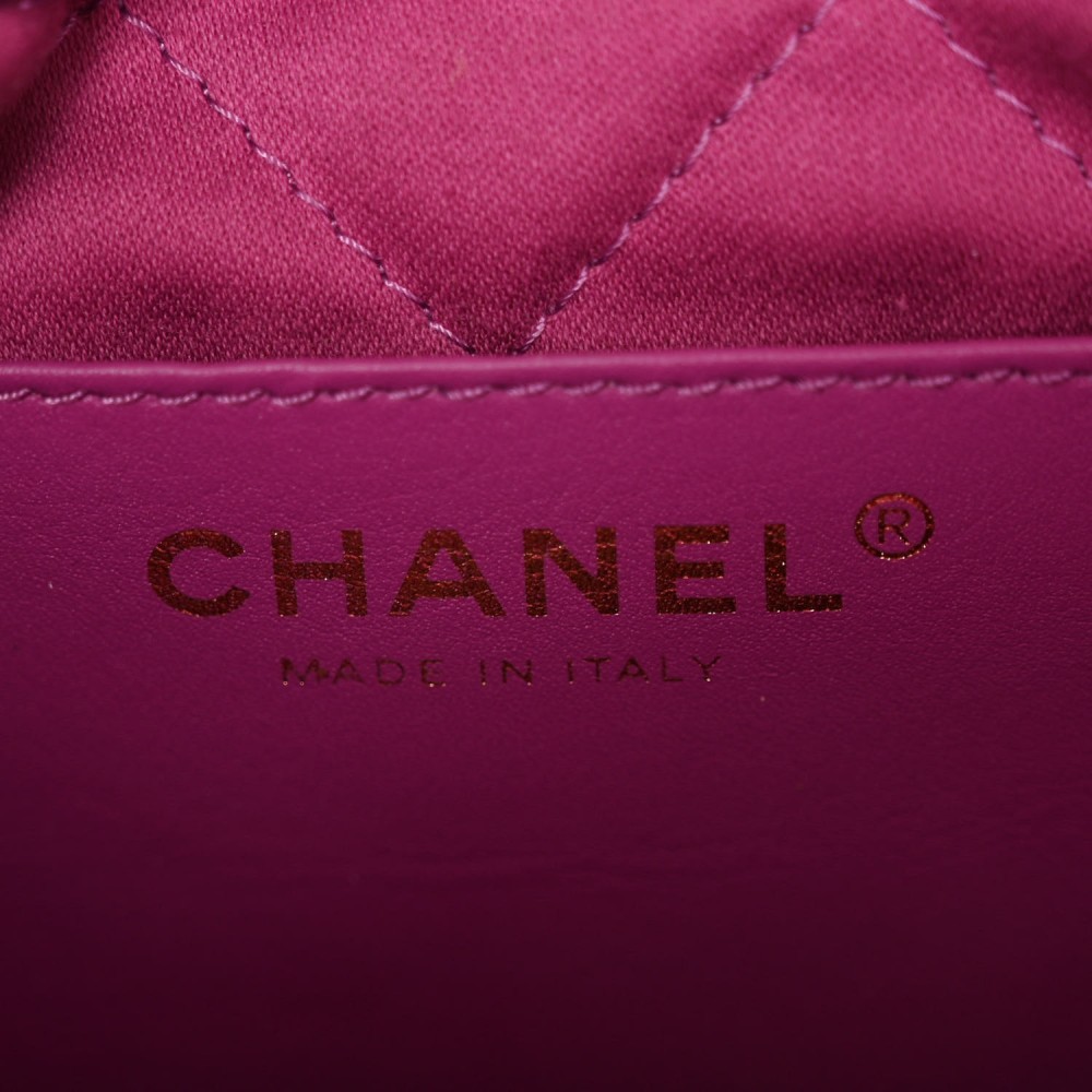 Shiny Calfskin Quilted Mini Chanel 22 Purple