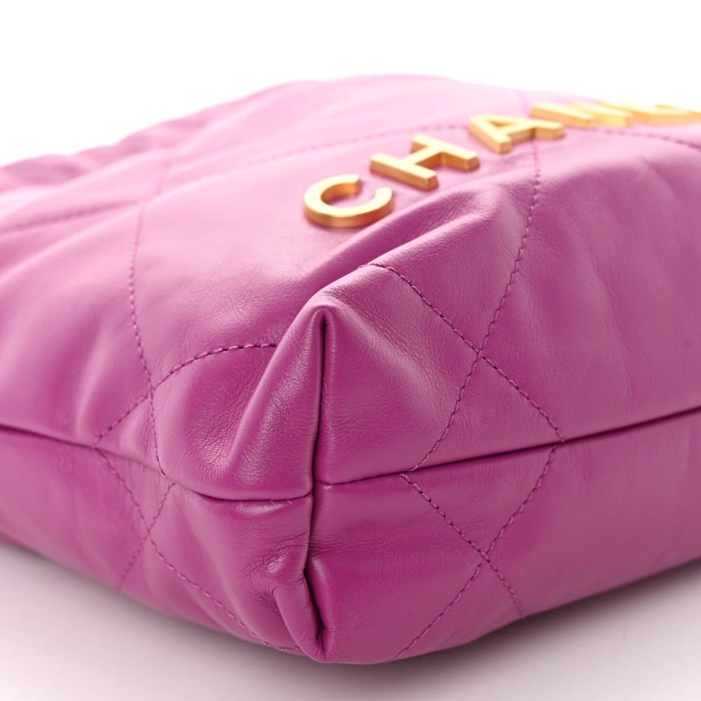 Shiny Calfskin Quilted Mini Chanel 22 Purple