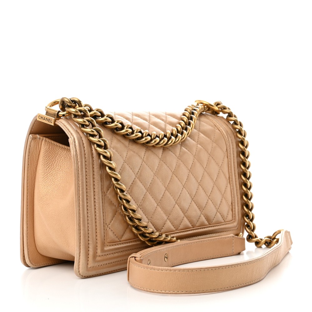 Pearl Calfskin Medium Boy Flap Gold