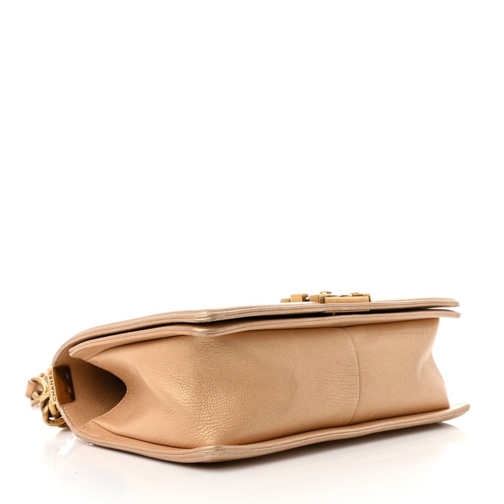 Pearl Calfskin Medium Boy Flap Gold