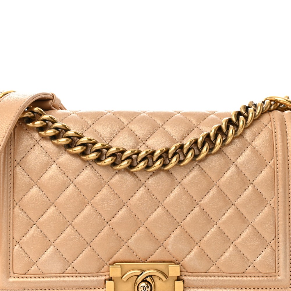 Pearl Calfskin Medium Boy Flap Gold