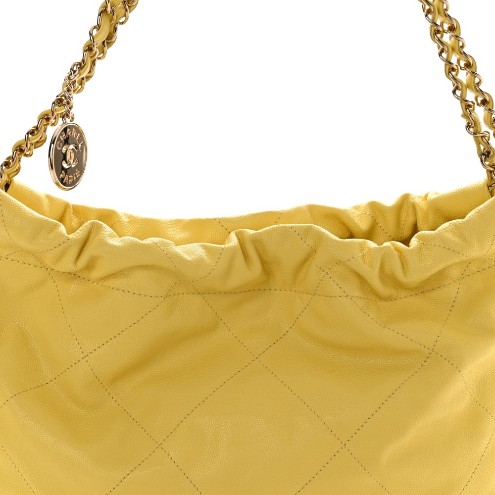 Shiny Caviar Quilted Small Chanel 22 Yellow