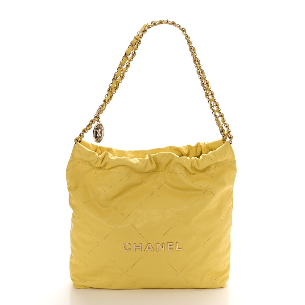 Shiny Caviar Quilted Small Chanel 22 Yellow