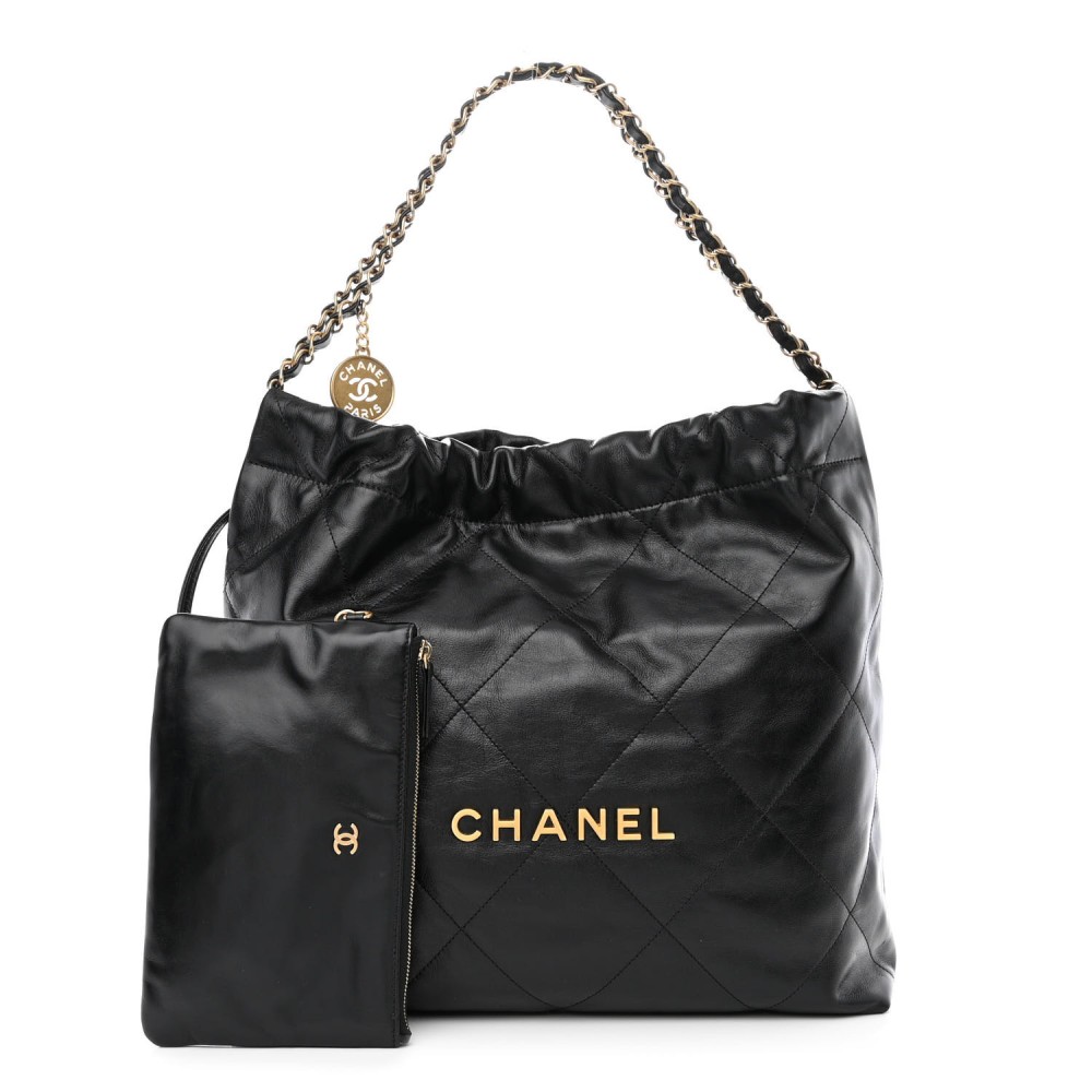 Shiny Calfskin Quilted Chanel 22 Black