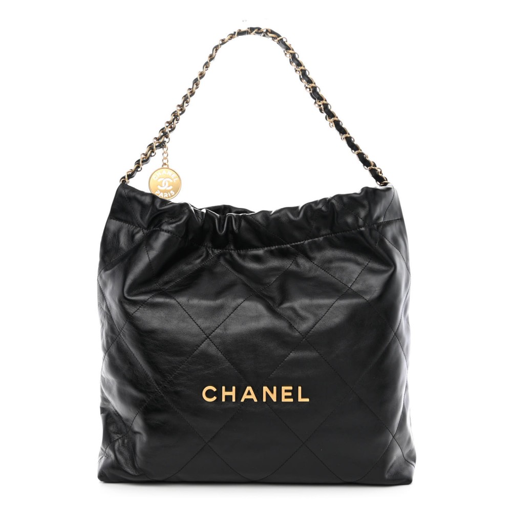 Shiny Calfskin Quilted Chanel 22 Black