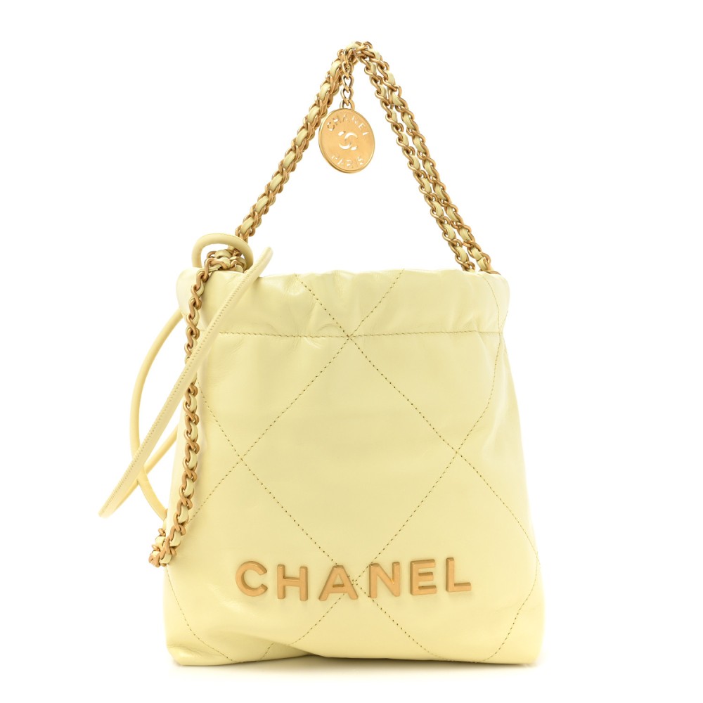 Shiny Calfskin Quilted Mini Chanel 22 Light Yellow