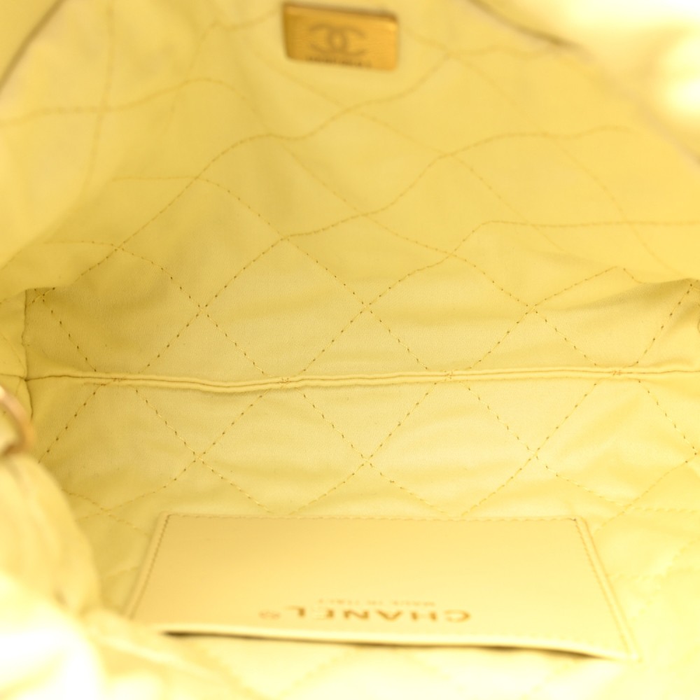 Shiny Calfskin Quilted Mini Chanel 22 Light Yellow