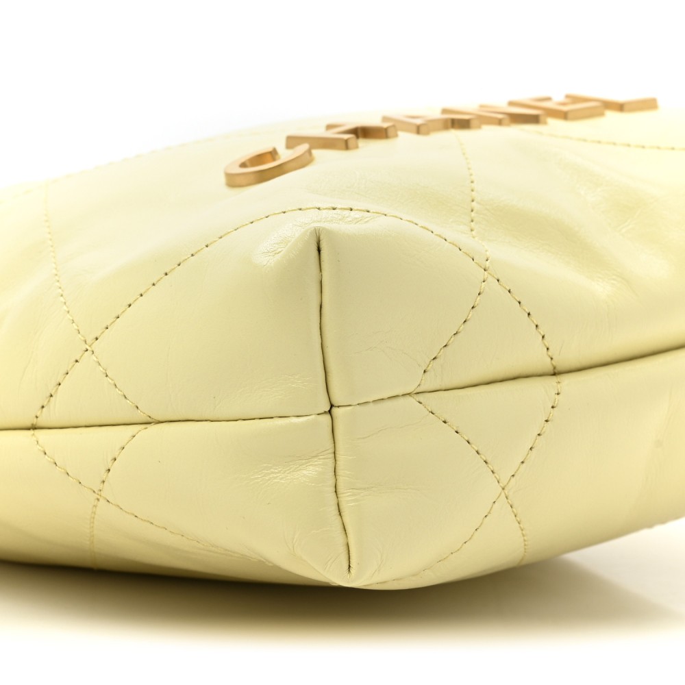 Shiny Calfskin Quilted Mini Chanel 22 Light Yellow