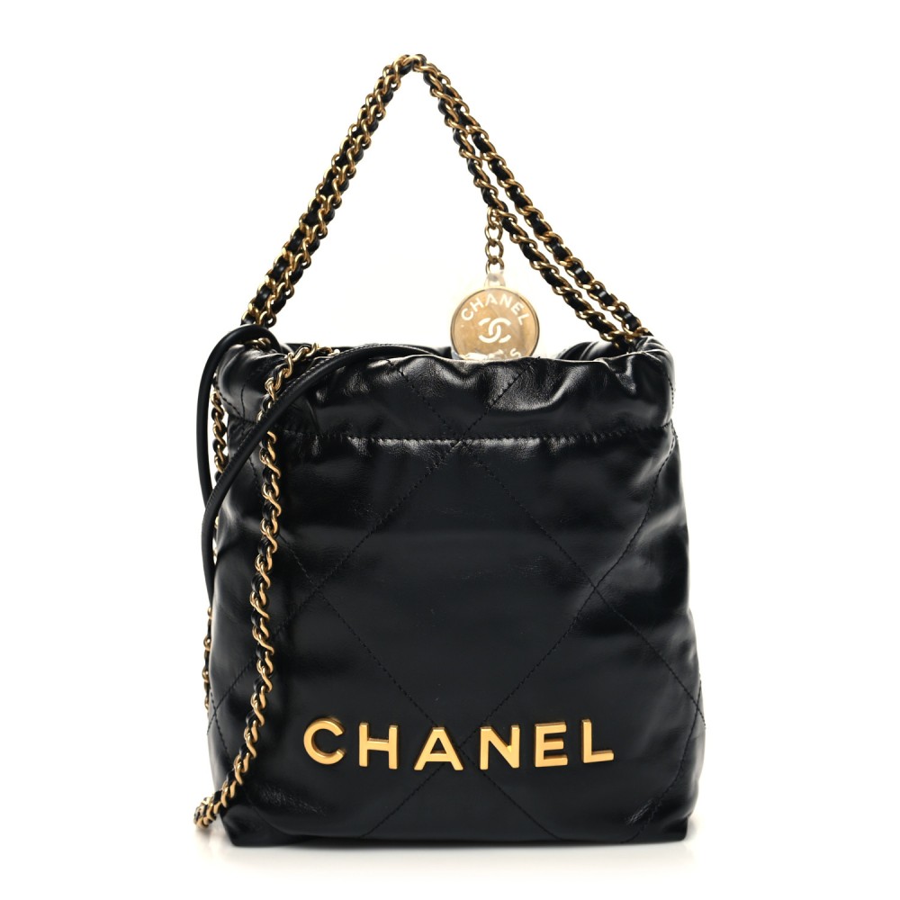 Shiny Calfskin Quilted Mini Chanel 22 Black