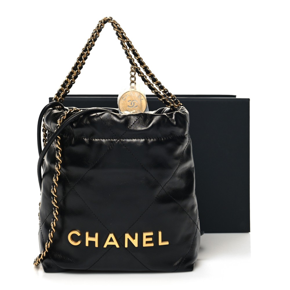 Shiny Calfskin Quilted Mini Chanel 22 Black