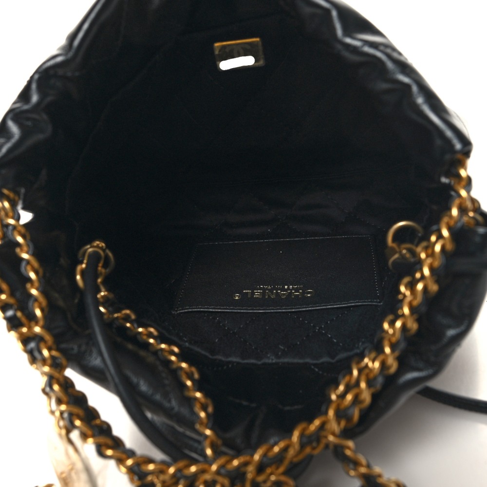 Shiny Calfskin Quilted Mini Chanel 22 Black