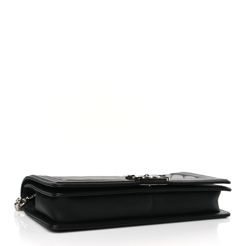 Calfskin Chevron Quilted Boy Convertible Clutch Flap Black