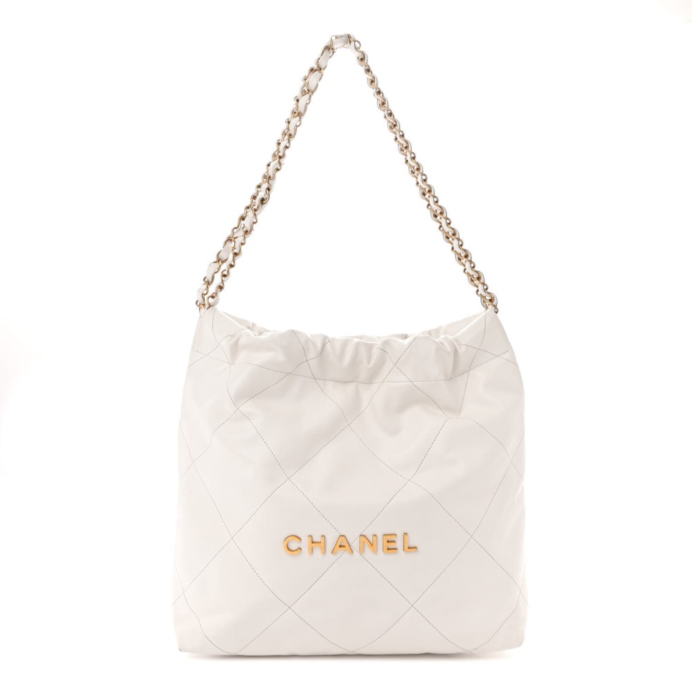 Shiny Calfskin Quilted Small Chanel 22 White