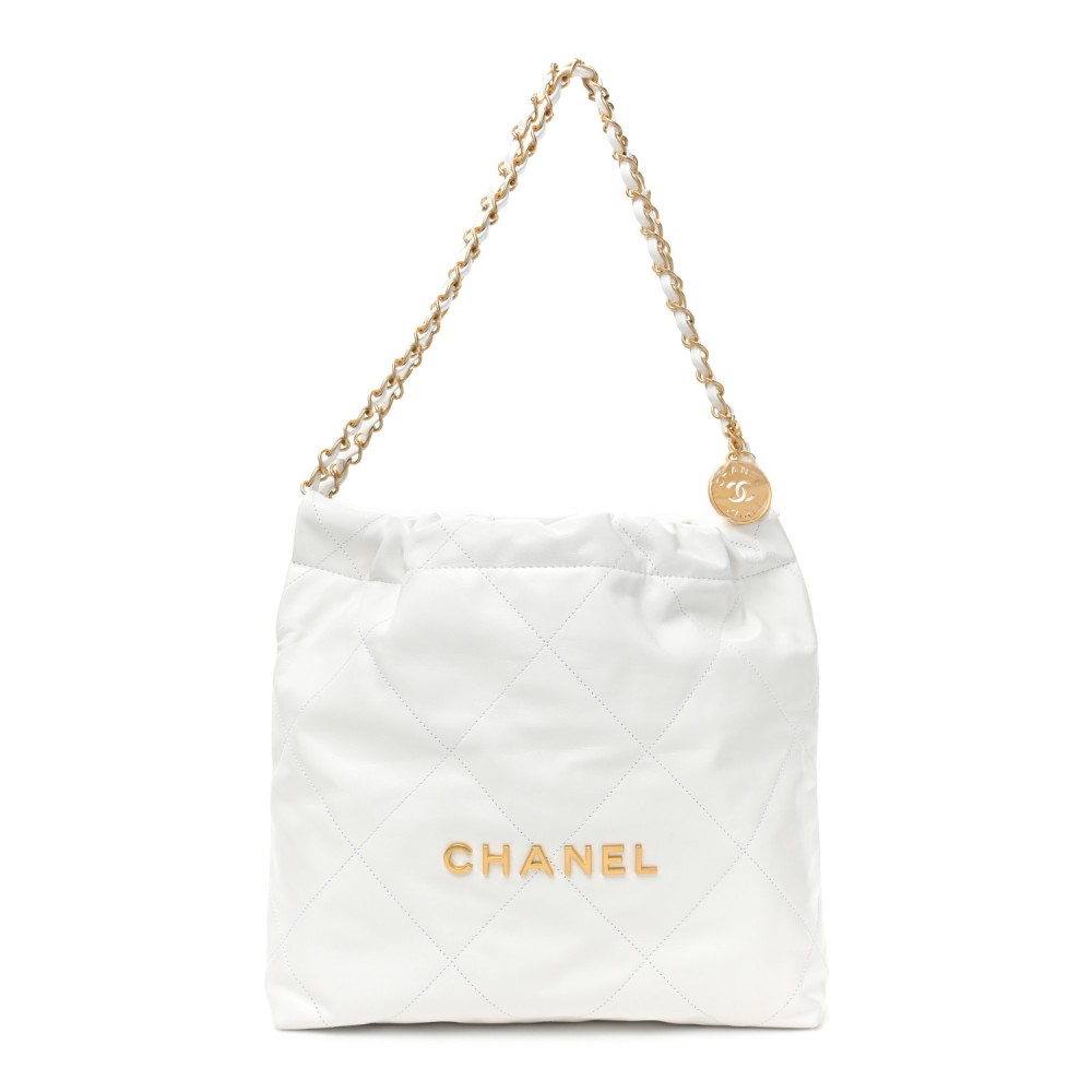 Shiny Calfskin Quilted Small Chanel 22 White