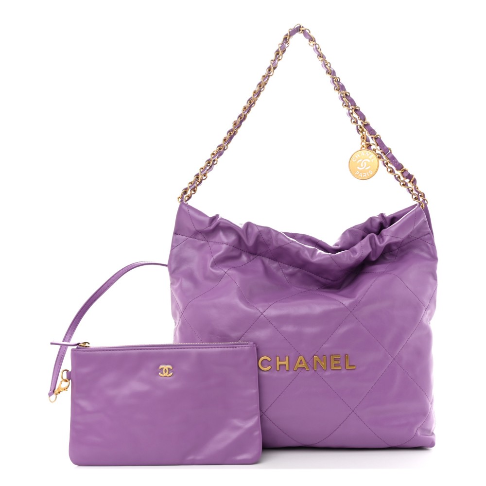 Shiny Calfskin Quilted Small Chanel 22 Purple